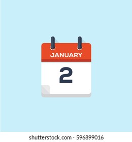 2. january flat style calendar, vector illustration