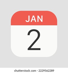 2 January icon isolated on background. Calendar symbol modern, simple, vector, icon for website design, mobile app, ui. Vector Illustration