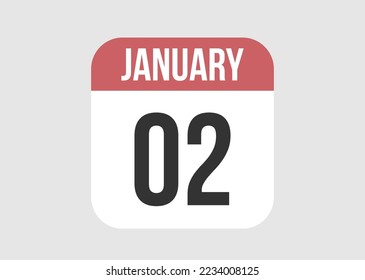 2 january icon isolated on background. January vector for day of week and month in red.