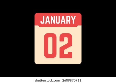 2 January icon text page monthly web design on coral, white, tangerine and black background vector, icon, or illustration with the month of January 2