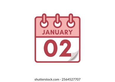 2 January month single day vector, illustration, calendar with maroon, rose and white color background calendar January 2