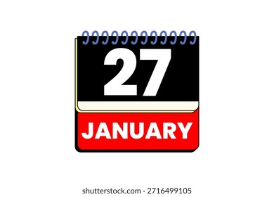 Vector de un solo día del mes de enero 2, ilustración, calendario con el icono rojo, negro, amarillo y blanco del calendario del fondo del color del 27 de enero