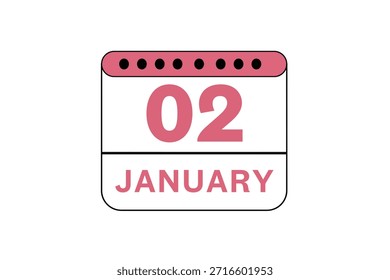 2 mês de janeiro vetor dia único, ilustração, calendário com pêssego, preto e branco ícone de calendário de fundo de cor de 2 de janeiro