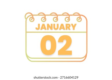 2. Januar Monat einzelne Tag Vektor, Illustration, Kalender mit orange, gelb, braun und weiß Farbe Hintergrund Kalender Symbol von Januar 2