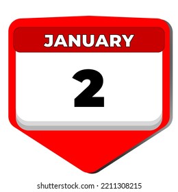 2 January vector icon calendar day. 2 date of January. Second day of January. 2nd date number. 2 day calendar. Two date. Vector illustration