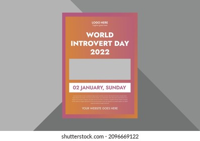 2 January world introvert day. world introvert day flyer template, cover, poster leaflet design. cover, poster, flyer, print-ready