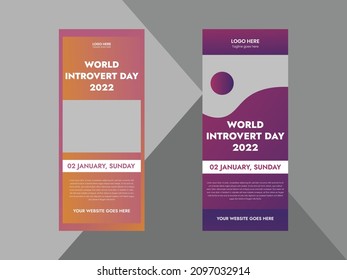 2 January world introvert day. world introvert day roll-up banner, dl flyer, cover, poster template. cover, poster, flyer, roll-up stand banner
