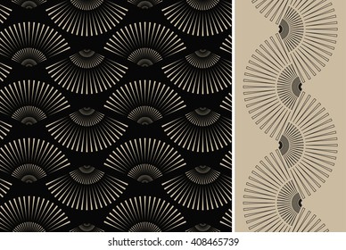 2 japanese style fan shape seamless patterns in black and ivory