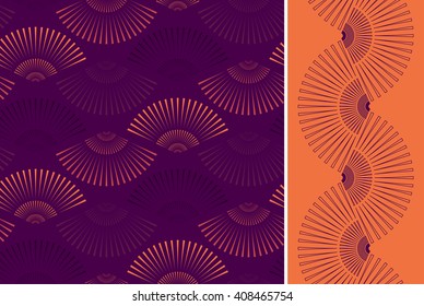 2 japanese style fan shape seamless tiles in orange and purple
