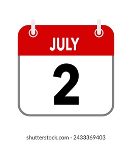 2 de julio, icono de fecha de calendario sobre fondo blanco.