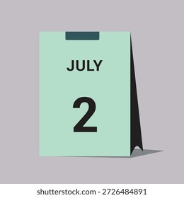2 july calendar date icon minimal desk calendar vector illustration