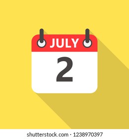 2 july calendar flat style icon with long shadow.