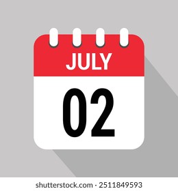 2 julio Calendario Icono Texto Mensual Vector Página Diseño web