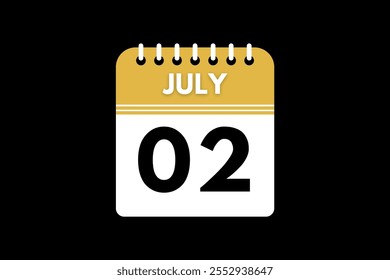 2 July calendar icon text page monthly web design on golden, black, and white background vector, icon, or illustration with the month of July 2