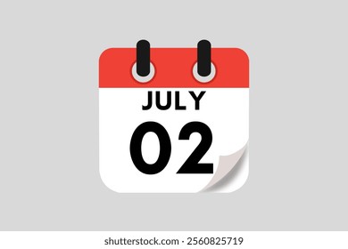 2 July calendar icon text page monthly web design on red, white, black and ash background vector, icon, or illustration with the month of July 2