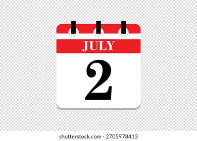 Vector Icono del calendario del 2 de julio, ícono del calendario del mes de 2 fechas de julio, ícono del calendario del 2 de julio, ícono del calendario del Vector.