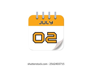 2 July month single day vector, illustration, calendar with yellow, black and white color background calendar July 2