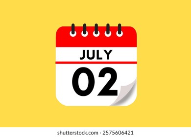 2 July month single day vector, illustration, calendar with red, black, white and yellow color background calendar July 2