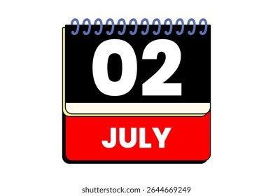 2 july month single day vector, illustration, calendar with red, black, yellow and white color background calendar icon of july 2