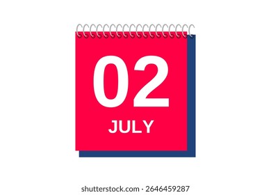2 july month single day vector, illustration, calendar with red, blue and white color background calendar icon of july 2