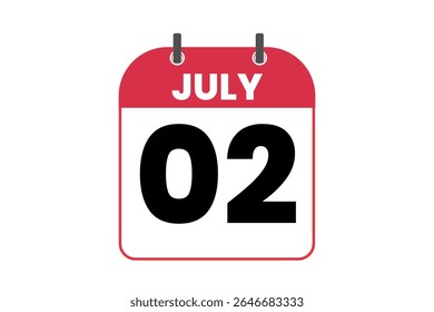 2 Juli Monat einzelner Tag Vektor, Illustration, Kalender mit roten, schwarzen und weißen Farbe Hintergrund Kalender Symbol vom Juli 2