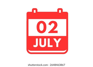2 july month single day vector, illustration, calendar with red and white color background calendar icon of july 2