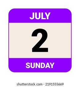 2 July, Sunday. Date template. Useful design for calendar or event promotion. Vector illustration EPS 10 File.
