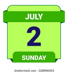 2 July, Sunday. Date template. Useful design for calendar or event promotion. Vector illustration EPS 10 File. Isolated on white background.