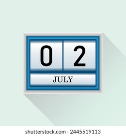 2 de julio Vector de calendario diario plano. Fecha y mes.