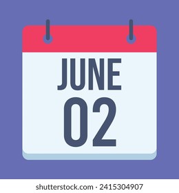 2 June Calendar. Blue Background. Vector Calendar.
