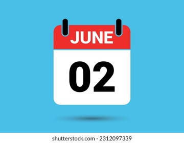 2 June Calendar Date Flat Icon Day 2 Vector Illustration