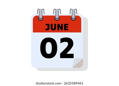 2 June calendar icon text page monthly web design on red, black and white background vector, icon, or illustration with the month of June 2