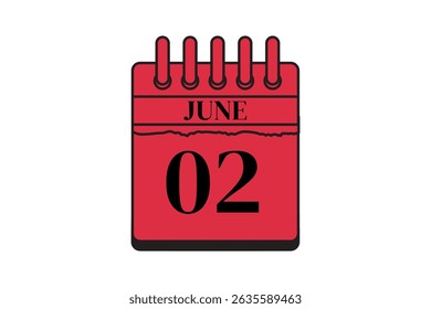 2 June calendar icon text page monthly web design on red, black and white background vector, icon, or illustration with the month of June 2