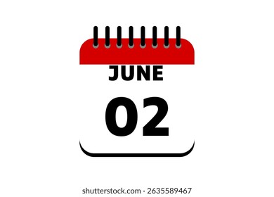 2 June calendar icon text page monthly web design on red, black and white background vector, icon, or illustration with the month of June 2