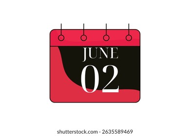 2 June calendar icon text page monthly web design on red, black and white background vector, icon, or illustration with the month of June 2
