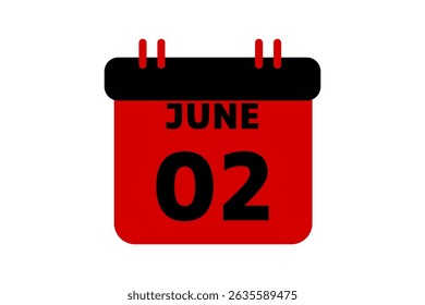 2 June calendar icon text page monthly web design on red, black and white background vector, icon, or illustration with the month of June 2