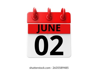 2 June calendar icon text page monthly web design on red, black and white background vector, icon, or illustration with the month of June 2