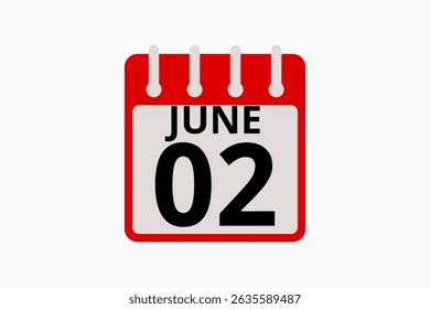 2 June calendar icon text page monthly web design on red, black and white background vector, icon, or illustration with the month of June 2