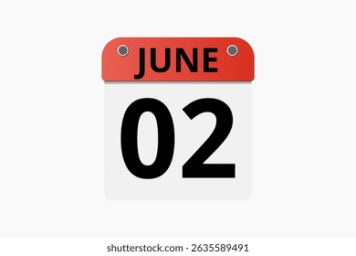 2 June calendar icon text page monthly web design on red, black and white background vector, icon, or illustration with the month of June 2