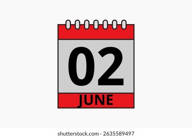 2 June calendar icon text page monthly web design on red, black and white background vector, icon, or illustration with the month of June 2