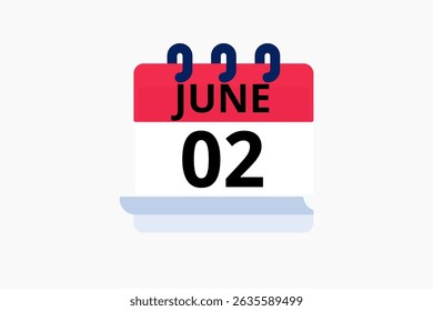 2 June calendar icon text page monthly web design on red, black and white background vector, icon, or illustration with the month of June 2