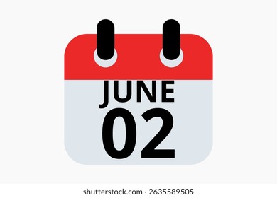 2 June calendar icon text page monthly web design on red, black and white background vector, icon, or illustration with the month of June 2