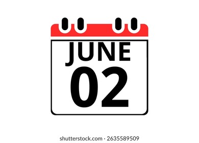 2 June calendar icon text page monthly web design on red, black and white background vector, icon, or illustration with the month of June 2
