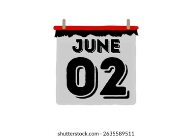 2 June calendar icon text page monthly web design on red, black and white background vector, icon, or illustration with the month of June 2