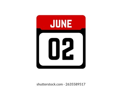 2 June calendar icon text page monthly web design on red, black and white background vector, icon, or illustration with the month of June 2