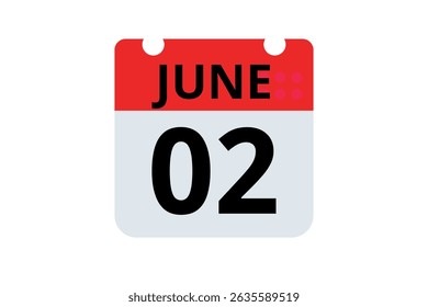 2 June calendar icon text page monthly web design on red, black and white background vector, icon, or illustration with the month of June 2