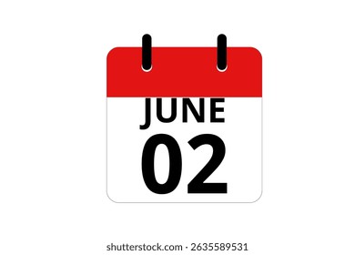 2 June calendar icon text page monthly web design on red, black and white background vector, icon, or illustration with the month of June 2