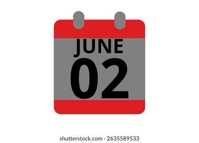 2 June calendar icon text page monthly web design on red, black and white background vector, icon, or illustration with the month of June 2