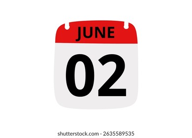 2 June calendar icon text page monthly web design on red, black and white background vector, icon, or illustration with the month of June 2