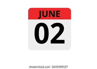 2 June calendar icon text page monthly web design on red, black and white background vector, icon, or illustration with the month of June 2